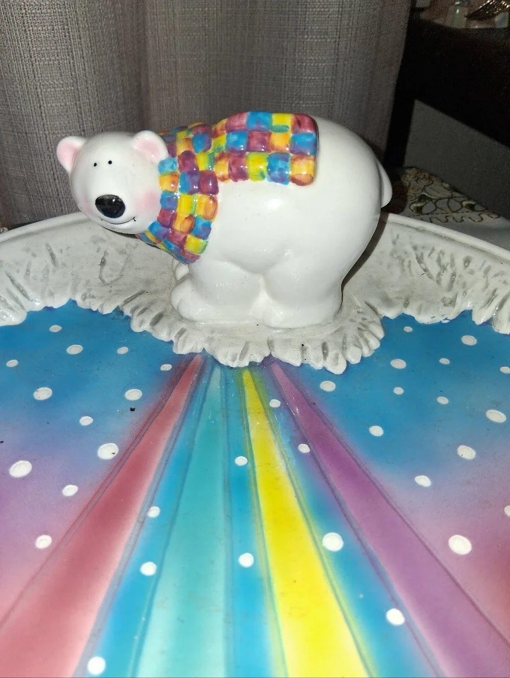Polar Bear On A Rainbow ServiNg Dish